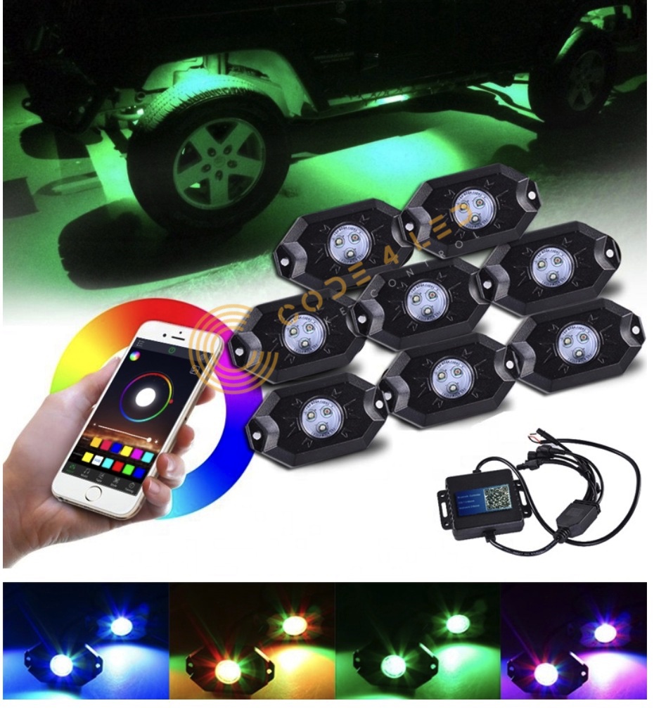 RGB LED Rock Light Kit avec 4 dosettes pour  camionJeepSUVCrawlingescaladeBluetooth App contrôle lampe IP68 étanche (4  doses) 108 - Cdiscount Maison